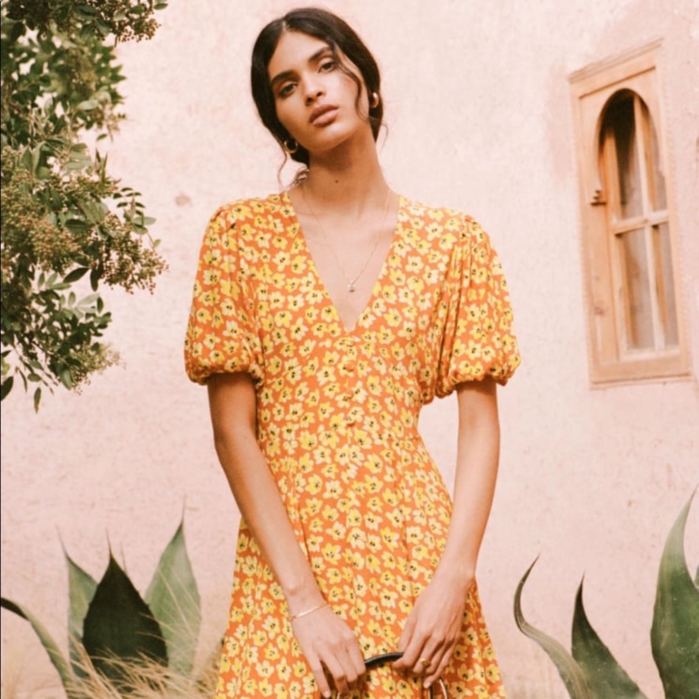Faithfull the Brand Yellow Floral Mini Dress